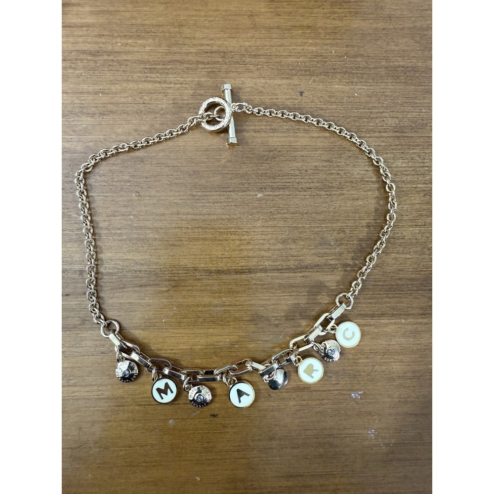 Marc By Marc Jacobs MARC Charm Necklace Letters Word Logo Pendant‎ Gold Tone